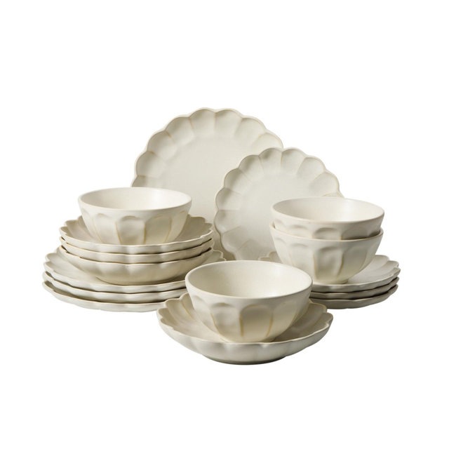 Bloomhouse - 2 Time Oprah's Favorite Things - Bloom Dinnerware Set - Scallop Embossed 16 Piece Plates and Bowls Set - Jasmine White