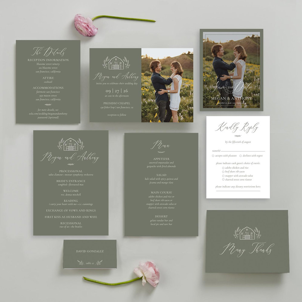 Humbyrd Photo | Dark Sage | Zola Wedding Invitations