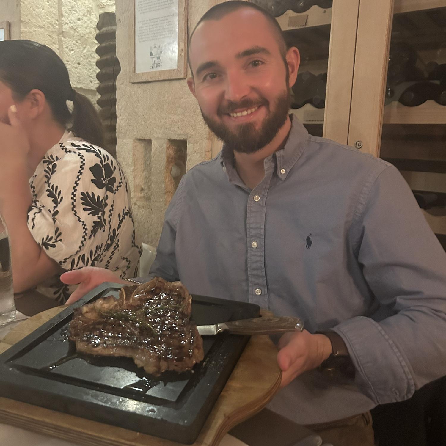 John’s first steak in Italy