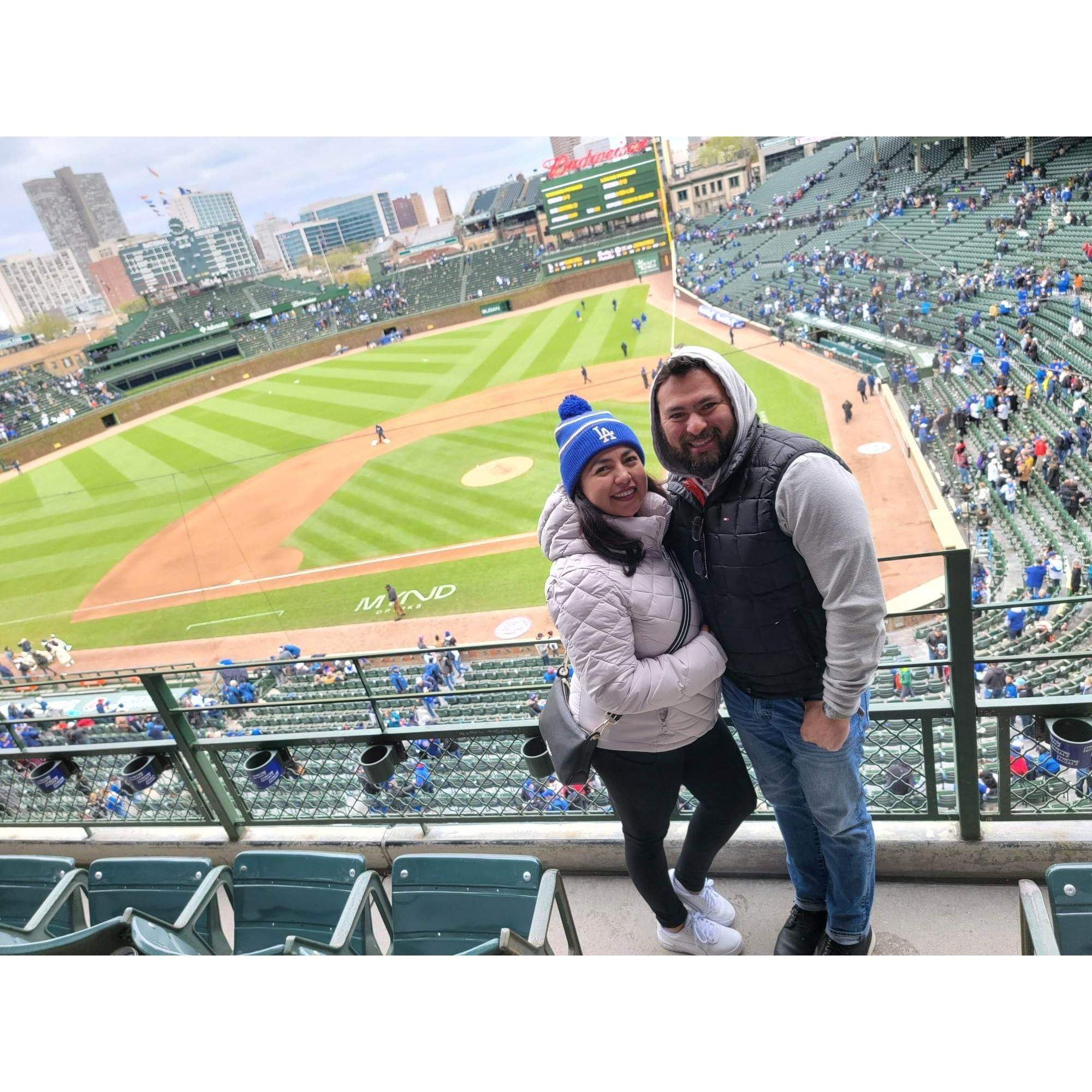 Wrigley Field! It actually snowed during the game! Well... flurries, but still snow!