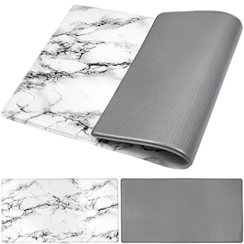 OPUX Anti Fatigue Comfort Floor Mat | Standing Mat for Kitchen Home Office Desk | Reversible Decorative Ergonomically Engineered Rug | Non-Slip Waterproof Thick Easy Clean | Marble/Gray, 32" x 17.5"