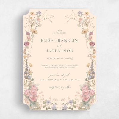 Beige Ticket Wedding Invitation - Harley Portrait