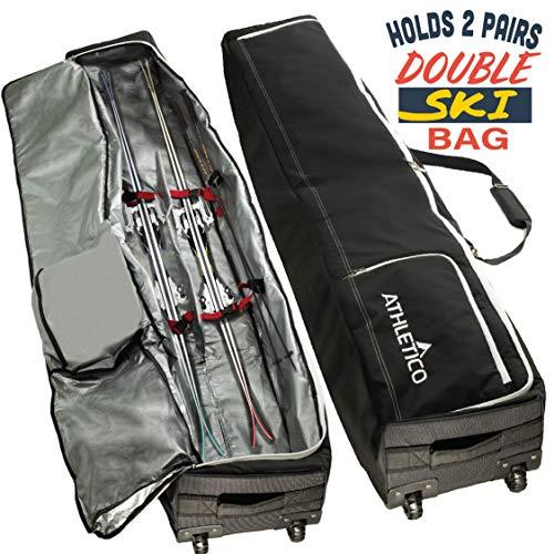 Athletico Rolling Double Ski Bag - Padded Ski Bag with Wheels for Air Travel