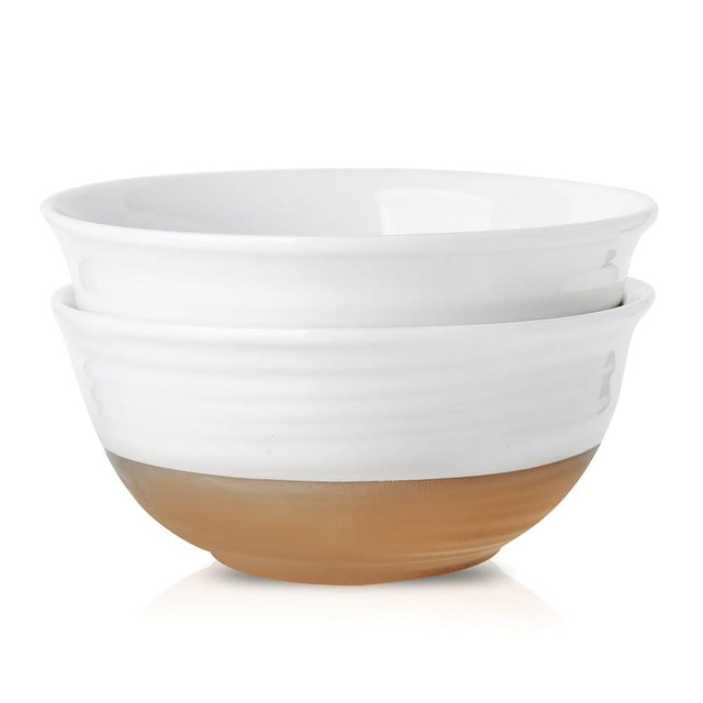 Hasense Ceramic Serving Bowls Set, 60 oz Deep Salad Bowls for Kitchen, 8.5 Inch White Serving Dishes for Christmas Entertaining, Ideal for Soup, Pasta, Side Dishes, Dishwasher Microwave Safe