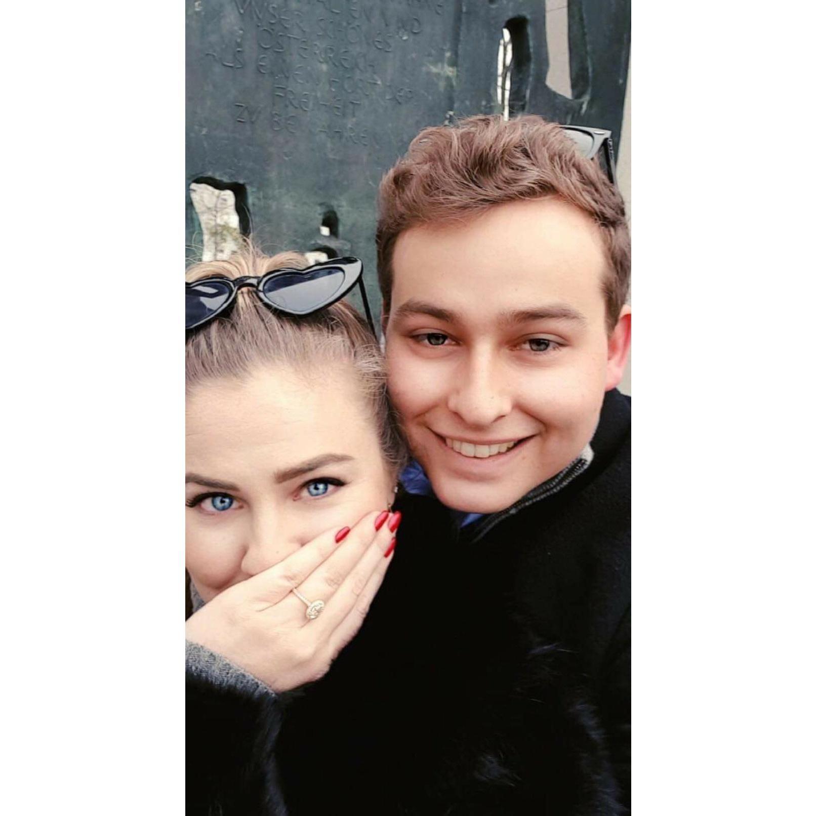 Moments after getting engaged in Vienna, Austria.