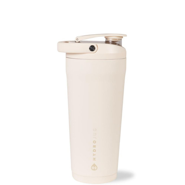 HydroJug 24 oz New Stainless Steel Shaker – Insulated, Leakproof, BPA-Free with Silent Mixing Grate – No Clumps, No Noise – Premium Shaker for Fitness, Sports & Everyday Use, Cream
