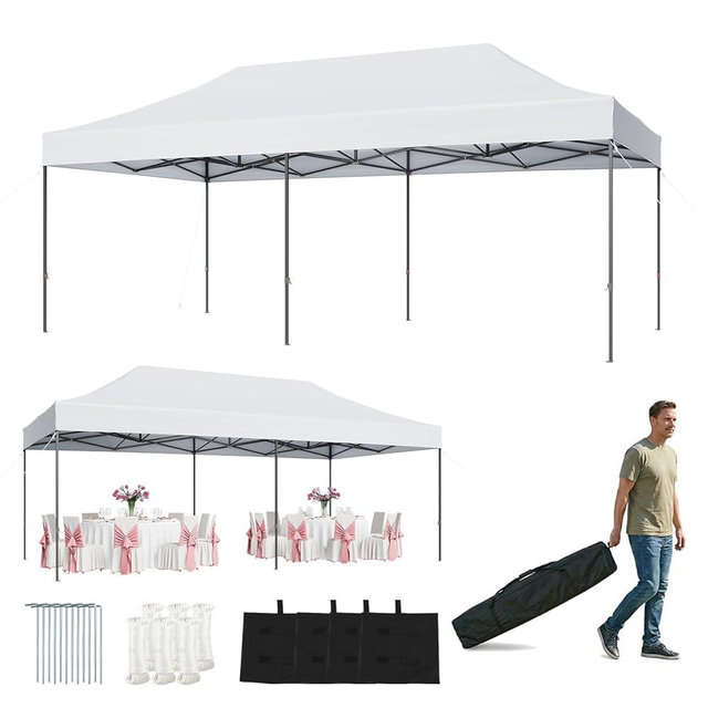 Aoxun 10x20 Pop Up Canopy Without Sidewalls, Easy Up Instant Shelter with Roller Bag & Sand Bags – Outdoor Canopy Tent for Wedding, Party, Camping, Lawn