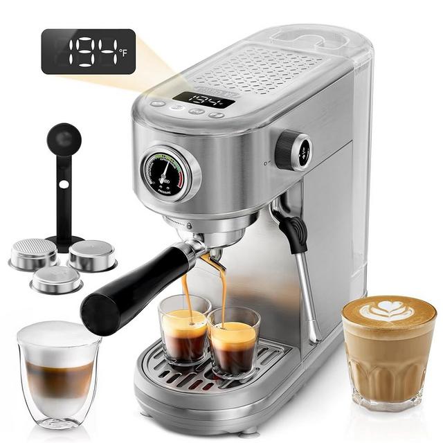 HIBREW H10B - 51mm Espresso Machine - Temperature & Cup Volume Adjustable at will - With Intelligent Display Screen & Pressure Gauge - Stainless Steel Body (Stainless steel)