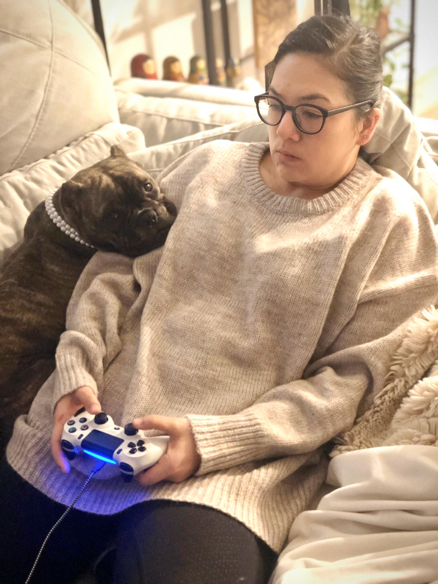 Showing mom how this new game works.