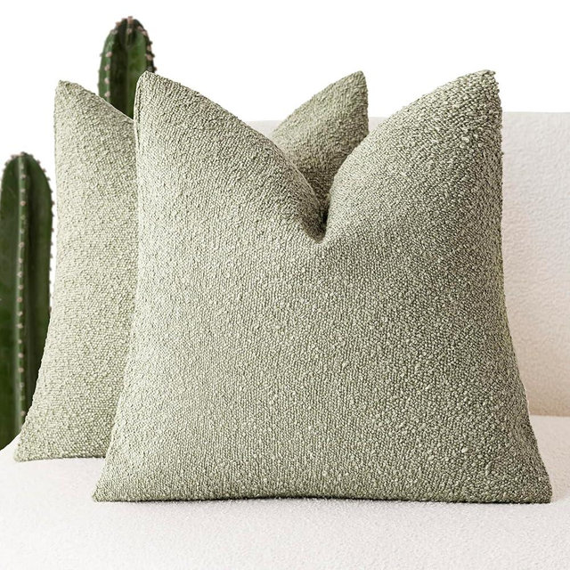 Foindtower Pack of 2 Textured Boucle Throw Pillow Covers Accent Solid Decorative Pillow Cases Cozy Woven Couch Cushion Case for Sofa Bedroom Living Room Home Decor 20x20 Inch Dirty Sage Green