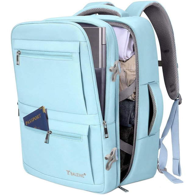 BALEINE Travel Backpack for Women Men, Large Sturdy Carry On Laptop Backpack Gifts for Business, Casual, Weekender, Hiking (Large, Light Blue)