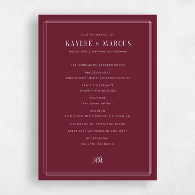 Red Simple Wedding Program - Mahogany