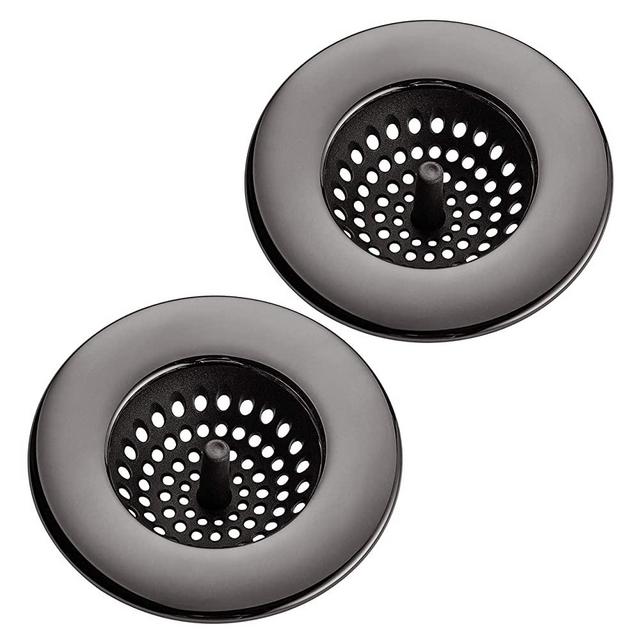 Country Kitchen Set of 2 Sink Strainers, Flexible Silicone Good Grip Kitchen Sink Drainers, Traps Food Debris and Prevents Clogs, Large Wide 4.5’ Diameter Rim – Pink and Gun Metal (Black)