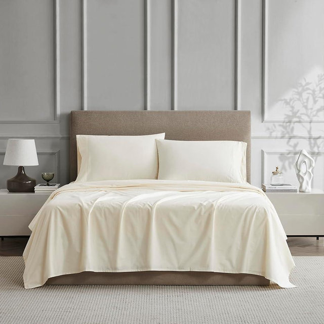 100% Cotton King Sheet Set- Crisp & Comfortable, Lightweight & Breathable, Deep Pocket for Snug Fit, Easy Care - Includes 1 Flat, 1 Fitted Elasticized Sheet, 2 Pillowcases - Ivory by Linen Closet