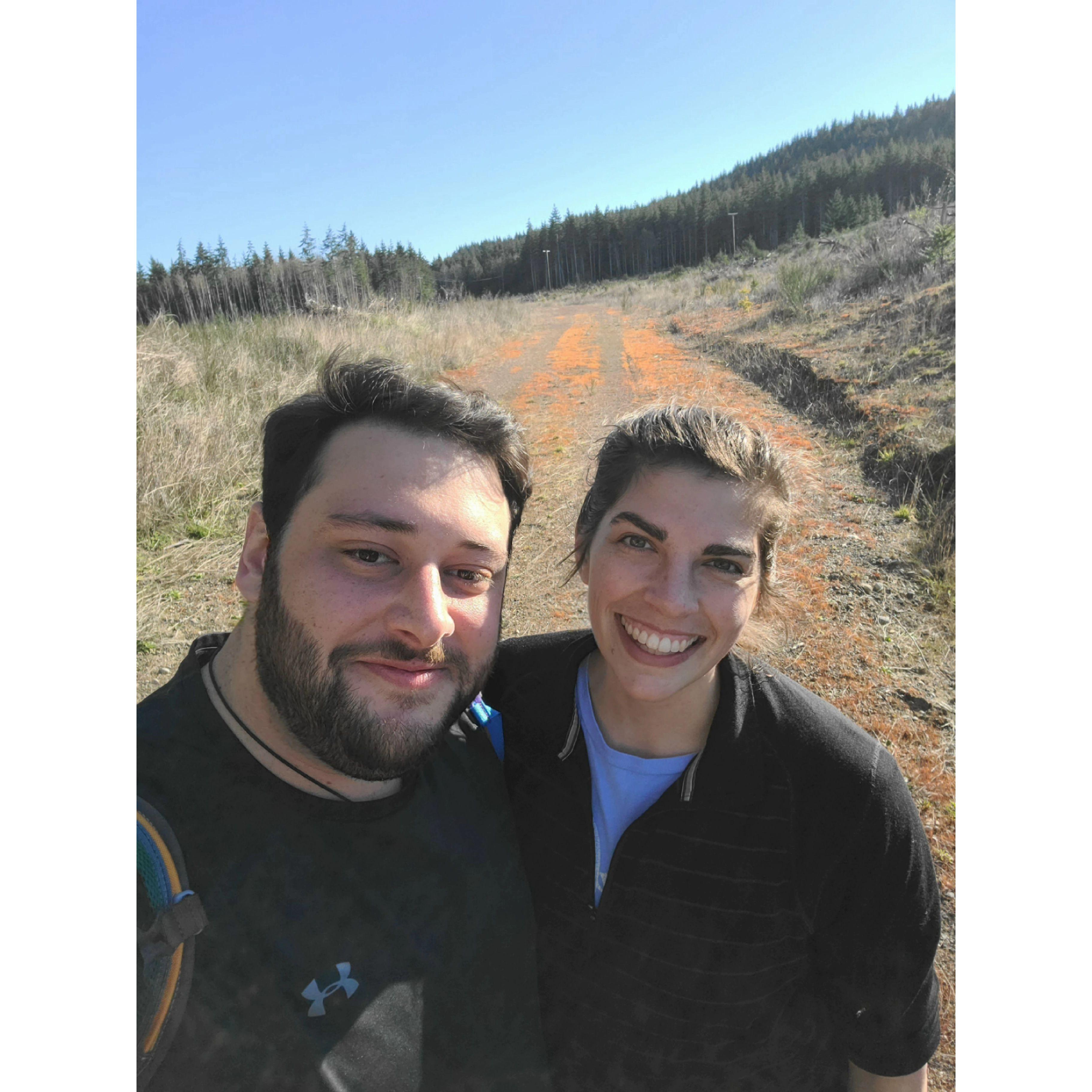 Where it all began! Our first picture together. We hiked up on a logging trail near Sequim