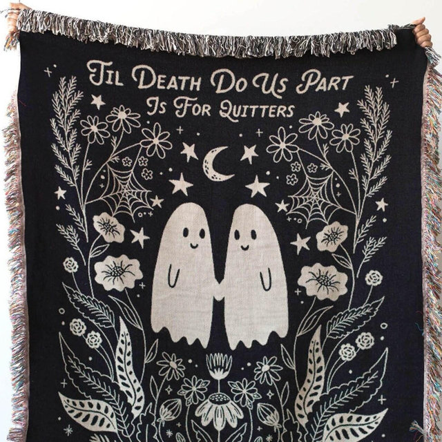 Til Death Blanket: Ghosts Woven Throw, Unique Spooky Couple Gift, Funny Wedding Anniversary Valentines Present, Halloween Goth Kawaii Cute