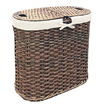 Seville Classics Handwoven Oval Double Laundry Hamper, Original 18-Inch, Mocha