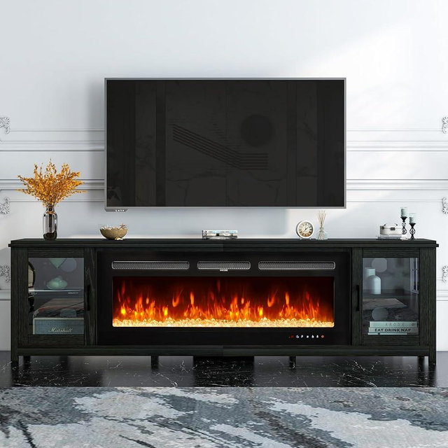 oneinmil TV Stand with 50" Fireplace,80" Modern Fireplace Entertainment Center,TV Console Cabinet for TVs Up to 90", Black
