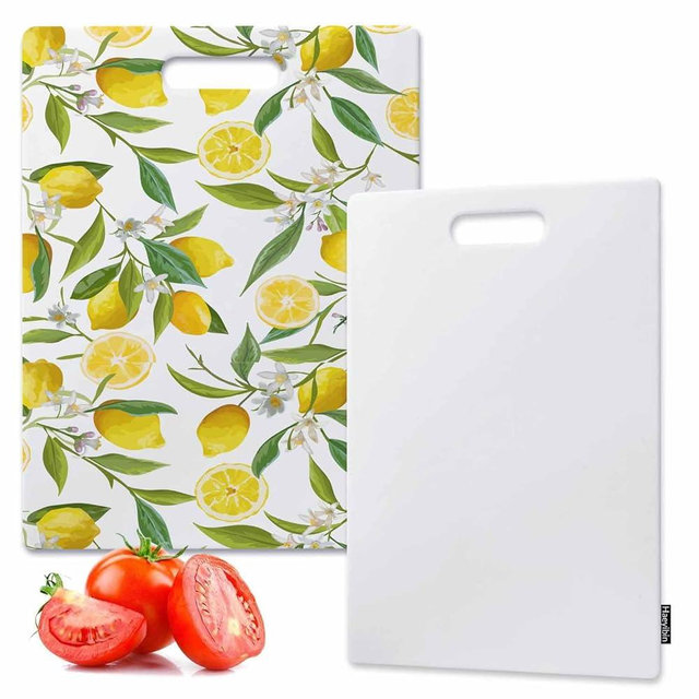 Haeyibin Floral Cutting Board Yellow Lemon Fruits Flowers Leaves Dishwasher- Safe Chopping Board For Kitchen Easy Grip Handle 15.9" X 10"