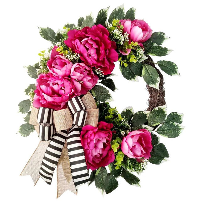 Spring Summer Wreath for Front Door,hot Pink Peony Wreath, Valentine Decor,Housewarming Gift, Wedding Door Decoration,Farmhouse Porch Decor, 20 inch