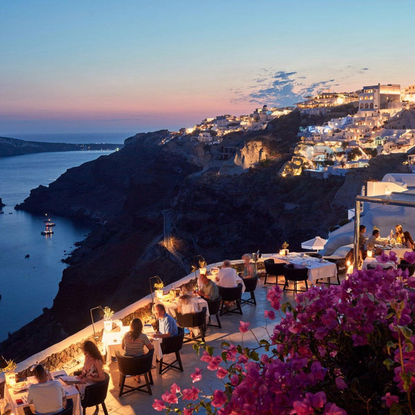 Sunset Dinner in Santorini, Greece