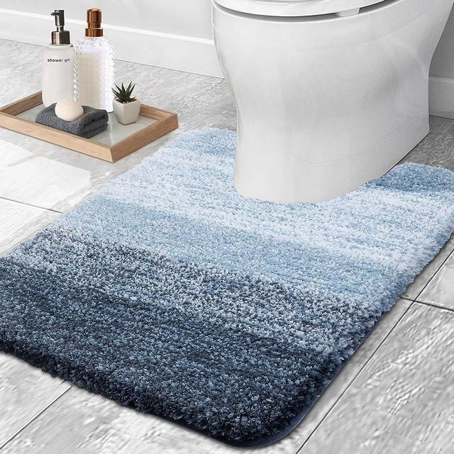 OLANLY Luxury Toilet Rugs U-Shaped, Extra Soft and Absorbent Microfiber Bathroom Rugs, Non-Slip Plush Shaggy Toilet Bath Mat, Machine Wash Dry, Contour Bath Rugs for Toilet Base, 24x20, Navy Blue