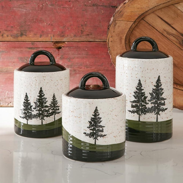 BLACK FOREST DECOR Pine Ridge Canisters - Set of 3, Ceramic, 5" Dia. x 5 1/4" H