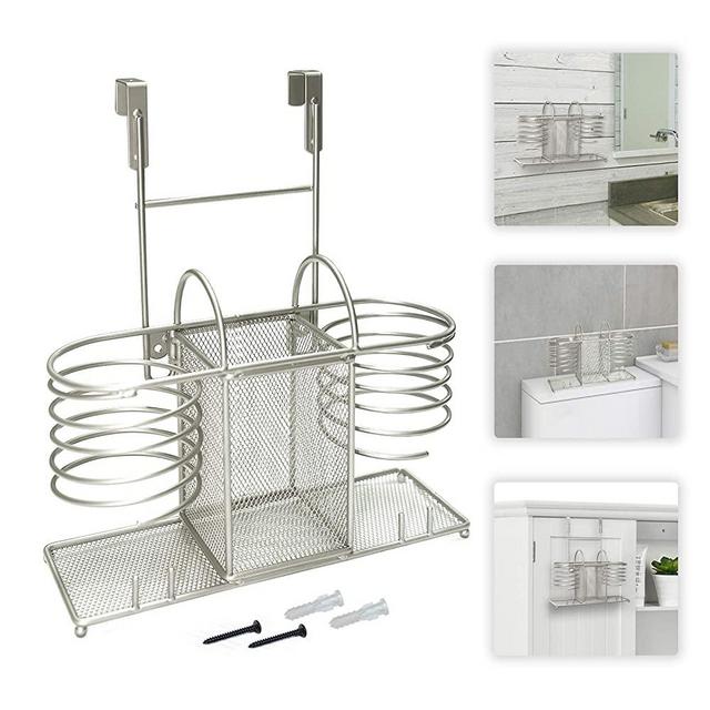 Sunlit 3 in 1 Wall Mount/Countertop/Over Cabinet Door Metal Wire Hair Product & Styling Tool Organizer Storage Basket Holder for Hair Dryer, Brushes, Flat Iron, Curling Wand, Hair Straightener