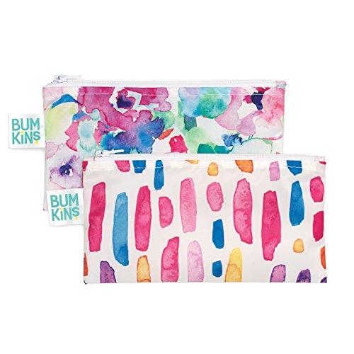 Bumkins Snack Bags, Reusable, Washable, Food Safe, BPA Free, 2-Pack – Watercolor & Brushstrokes
