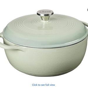 Lodge 6 Quart Enameled Cast Iron Dutch Oven with Lid – Dual Handles – Oven Safe up to 500° F or on Stovetop - Use to Marinate, Cook, Bake, Refrigerate and Serve – Desert Sage