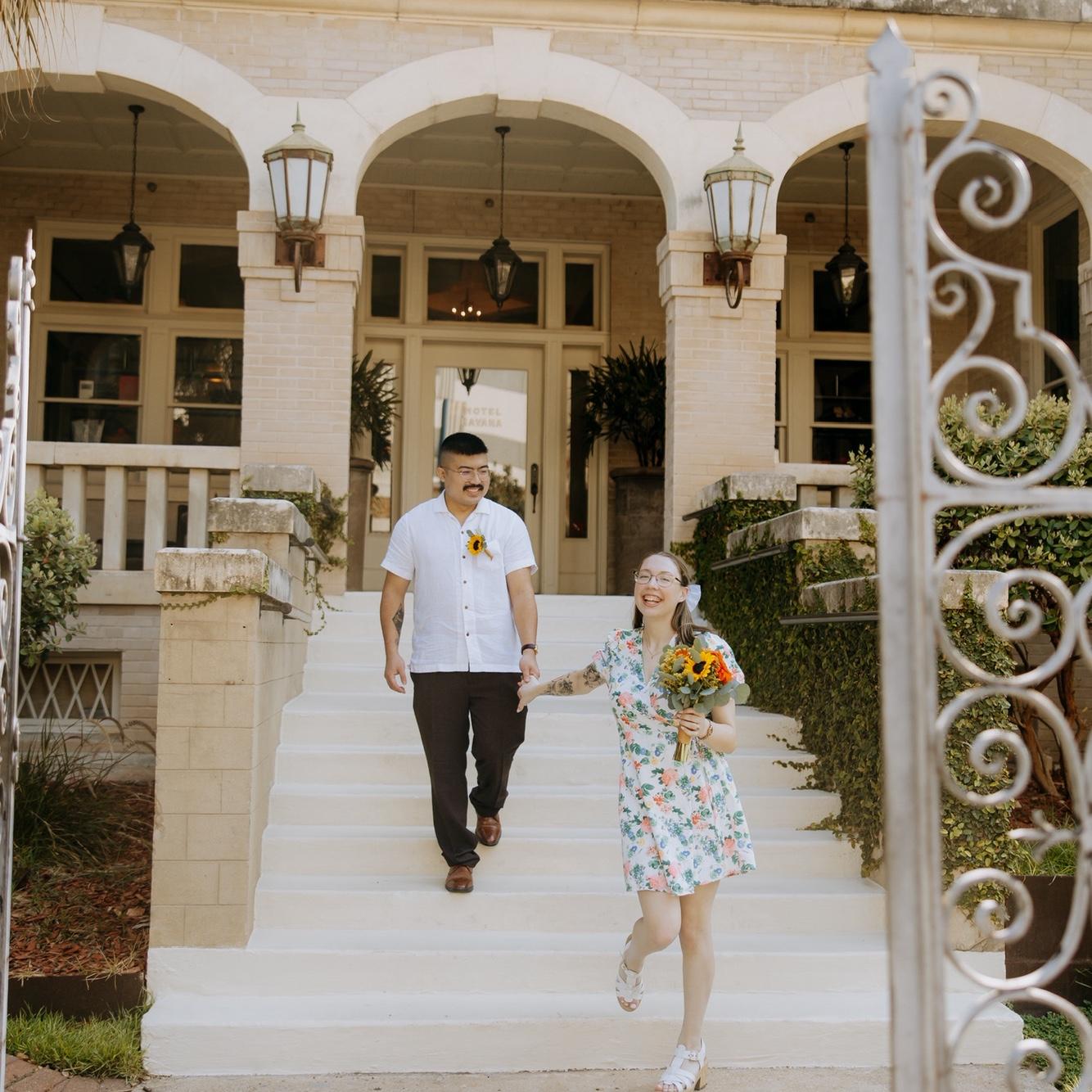 In the front steps of Hotel Havana, a historic hotel along the San Antonio Riverwalk that we stayed at during our wedding weekend!
