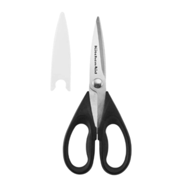 KitchenAid All Purpose Kitchen Shears with Protective Sheath Durable Stainless Steel Scissors, Dishwasher Safe, Soft Grip Comfort Handle, 8.72 Inch, Black