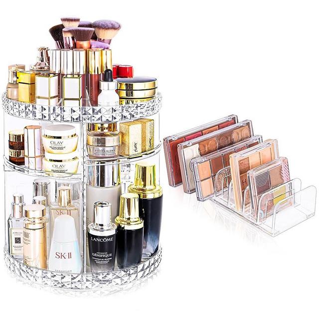 Kingtaily Skincare Organizers for Bathroom Clear Makeup Storage Organizer with Makeup Palette Organizer, 360 Rotating and 6 Adjustable Layers, Large Capacity Make up Organizer Cosmetic Organizer