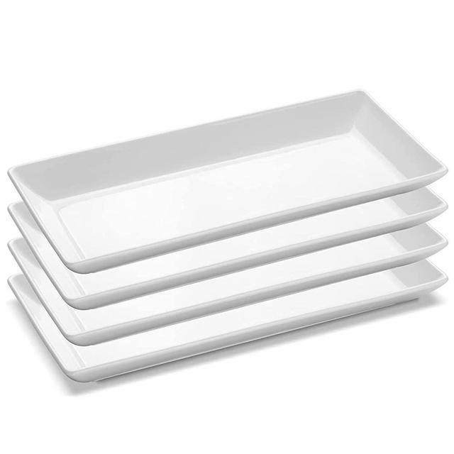 Yedio 14” White Porcelain Serving Platters, Rectangular Ceramic Plates for Dinner Party Serving Food Dessert Appetizer Sushi Snacks Cake Meat, Set of 4