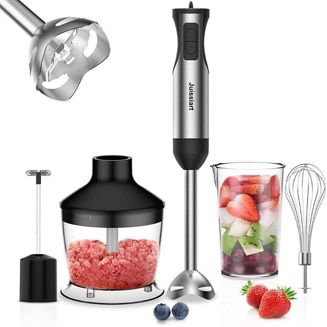 Immersion Hand Blender ,5 in1 Emulsion Blender 800W 20 Speed, 500ML Chopper, 600ML Beaker, Stainless Steel Whisk and Milk Frother for Smoothie, Baby Food, Sauces ,Puree, Soup ,Milk coffee（BPA-free）