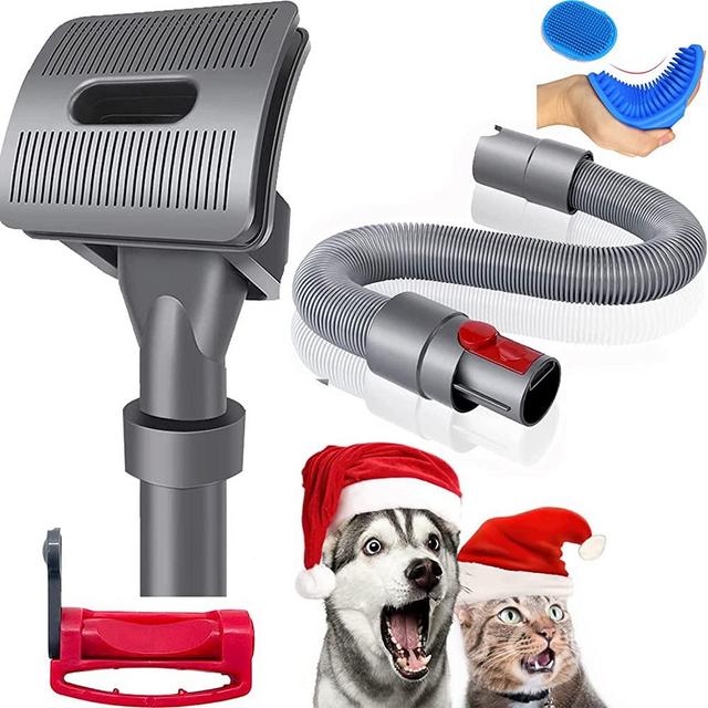 Pet Grooming Vacuum Brush，Pet Grooming with Set of 4 Pet Grooming Tool，Pet Dog Brush Hair Vacuum Attachment for Dyson V7/8/10/11/12/15 with Flexible Extension Hose