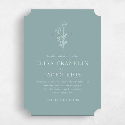 Blue Ticket Wedding Invitation - Coquelicot Portrait