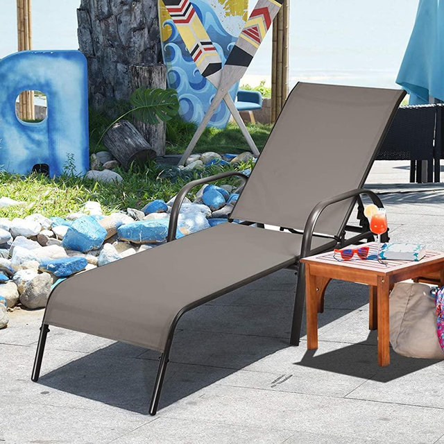 Giantex Adjustable Patio Chaise Lounge, Outdoor Folding Lounge Recliner Chairs w/Adjustable Backrest, Sturdy Metal Frame, All Weather for Beach, Yard, Balcony, Poolside