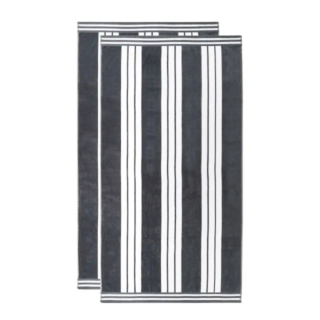 Striped Oversized Extra Large Cotton Beach Towel, 2 Piece Set, Charcoal - Blue Nile Mills