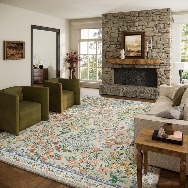Washable Area Rugs for Living Room: 9x12 Area Rug for Bedroom Vintage Stain Resistant Non Slip Low Pile Lightweight Soft Carpet for Kitchen Dining Room Farmhouse Kids Room Nursery