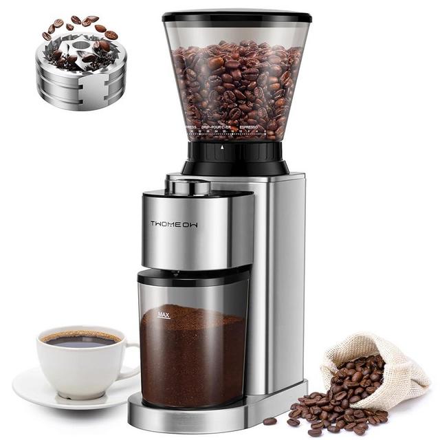 TWOMEOW Conical Burr Coffee Grinder Electric, Upgrade Anti-static Electric Espresso Coffee Bean Grinder for Home Use,48 Precise Grind Settings for 2-20 Cups, Stainless Steel