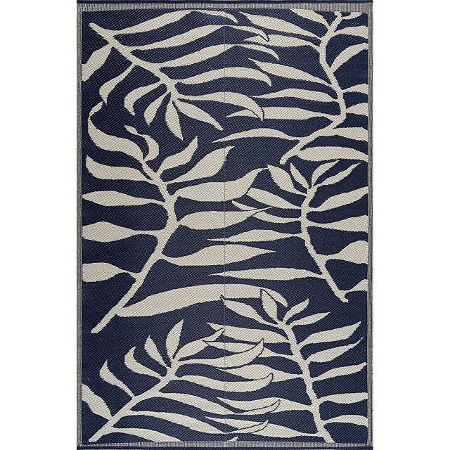 Beverly Rug Outdoor Reversible Plastic Area Rug - 7'10" x 10' - Leaf Pattern - Blue/White