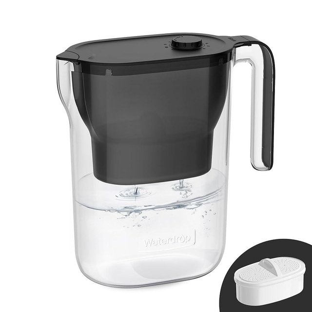 Waterdrop Water Filter Pitcher, 200-Gallon Long-Life, Countertop NSF Certified Water Purifier, Replaces 6,400 Plastic Water Bottles a Year, Reduces Chlorine, PFOA/PFOS, 7-Cup, Black