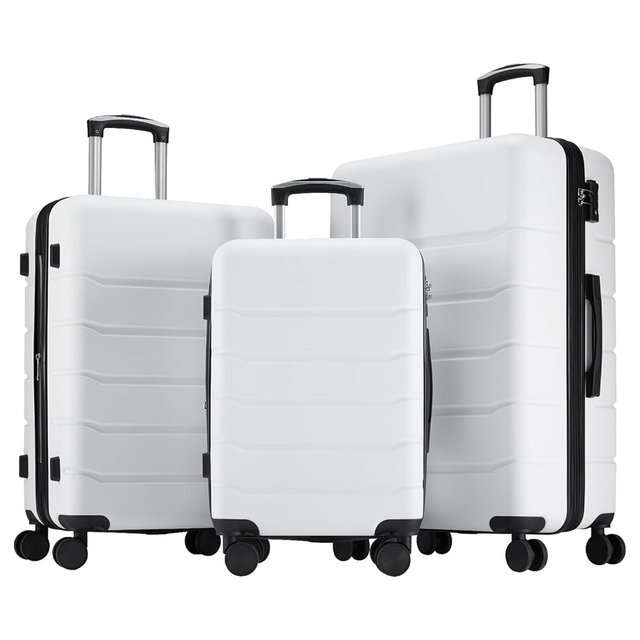Sweetcrispy 3 Piece Expandable Luggage Set, ABS Hard Shell Rolling Suitcases with Smooth Spinner Wheels and TSA Lock, Lightweight Travel Luggage for Trip, 20/24/28 Inch, Cream White