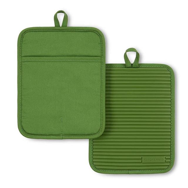 KitchenAid Ribbed Soft Silicone Pot Holder 2-Pack Set, Matcha, 7"x9"