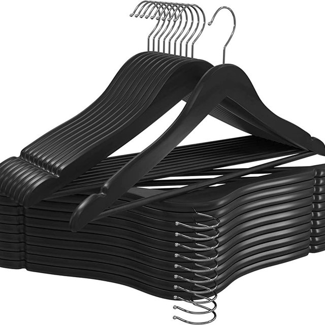 Utopia Home Premium Wooden Hangers - 360-Degree Rotatable Hook - Durable & Slim - Shoulder Grooves - Non-Slip Lightweight Hangers for Coats, Suits, Pant and Jackets (Pack of 20, Black)