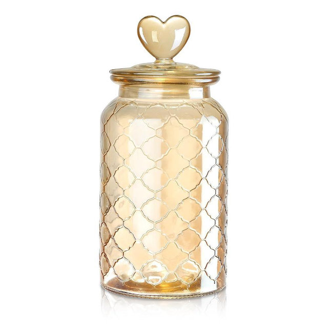 Joeyan 45 oz Amber Glass Canisters with Airtight Lids,Vintage Embossed Glass Storage Jar,Decorative Kitchen Food Container Organizer Apothecary Jars for Candy, Flour, Coffee Bean, Cookie, Pet Treats