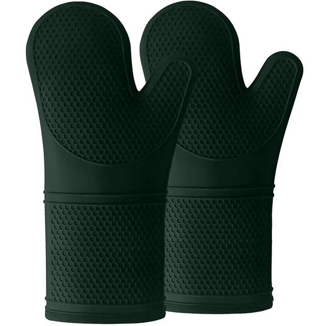 Gorilla Grip Extra Long Heat Resistant Silicone Oven Mitts Set, Soft Lining, Waterproof Flexible Gloves for Cooking and BBQ, Kitchen Mitt Potholders, Easy Clean, Set of 2, 14.5 Inch, Hunter Green