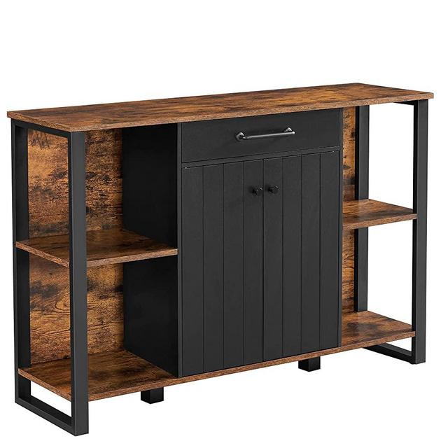 VASAGLE Buffet Cabinet, Sideboard for Living Room, Storage Organizer with Drawer, Shelves, Door, Steel Frame, Kitchen Cabinet, Dining Room, Hallway, Rustic Brown and Black ULSC103B01