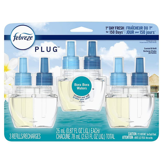 Febreze Plug in Air Fresheners, Bora Bora, Odor Eliminator, Scented Oil Refill, 3 Count